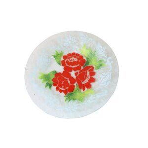 Peggy Carr Fused Glass Salad Plate Red Flowers Floral 91811